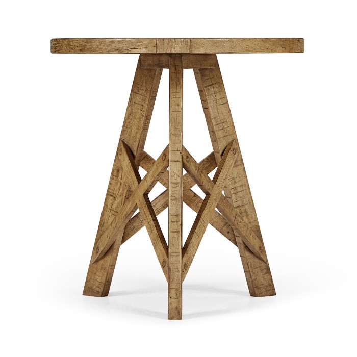 Rustic Circular Planked Light Driftwood Lamp Table