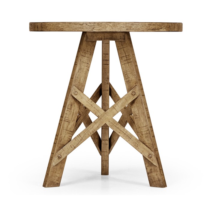 Rustic Circular Planked Light Driftwood Lamp Table