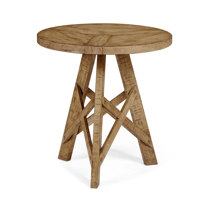 Rustic Circular Planked Light Driftwood Lamp Table