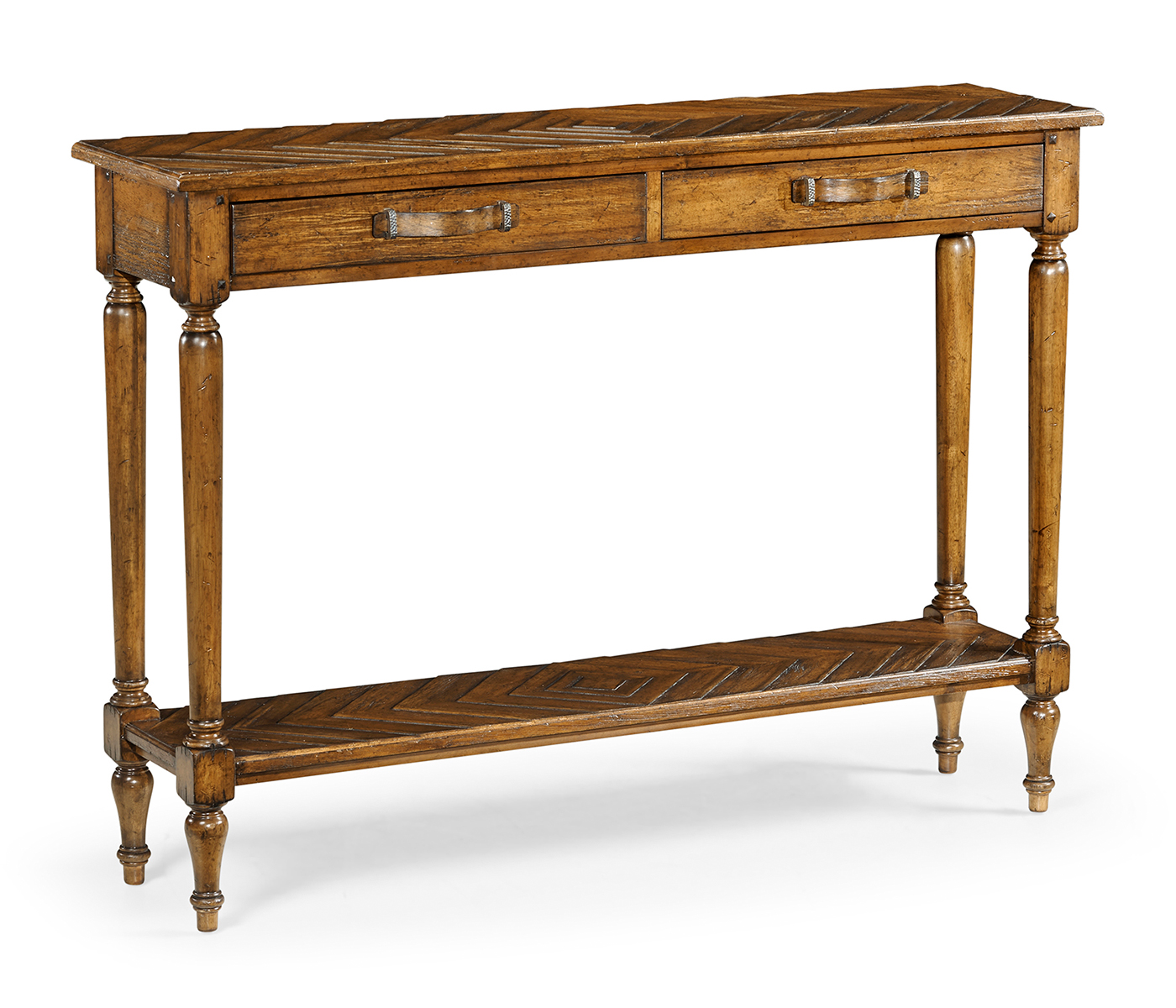 Country Walnut Parquet Console Table