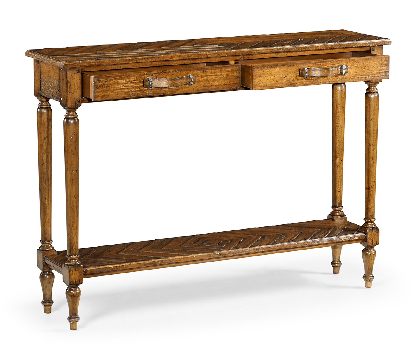 Country Walnut Parquet Console Table