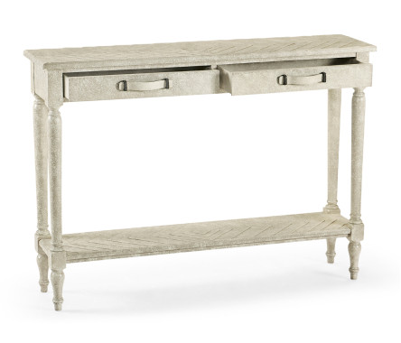 Whitewash Driftwood Parquet Console Table