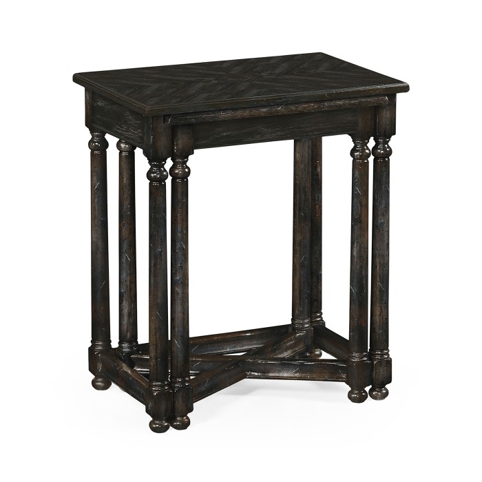 Dark Ale Parquet Nesting Tables with Contrast Inlay