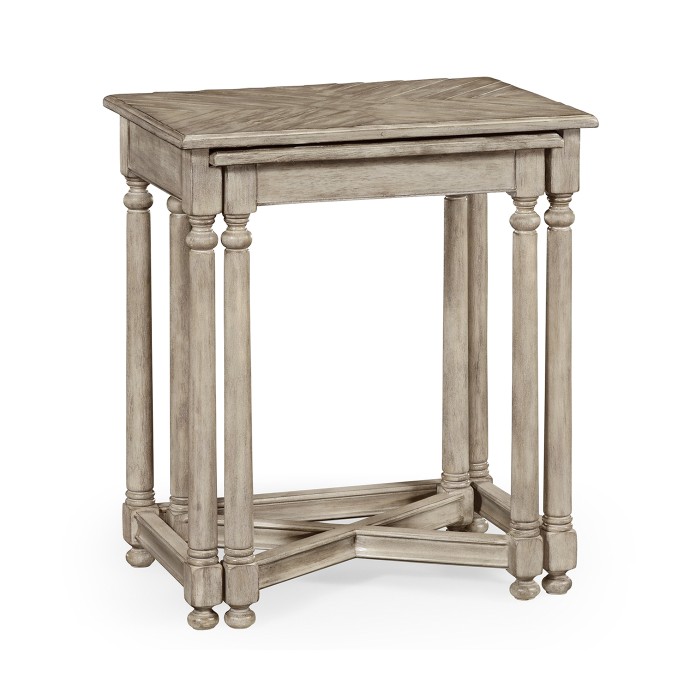 Rustic Grey Parquet Nesting Tables with Contrast Inlay