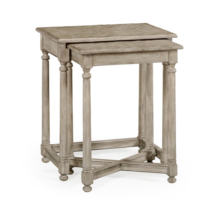 Rustic Grey Parquet Nesting Tables with Contrast Inlay