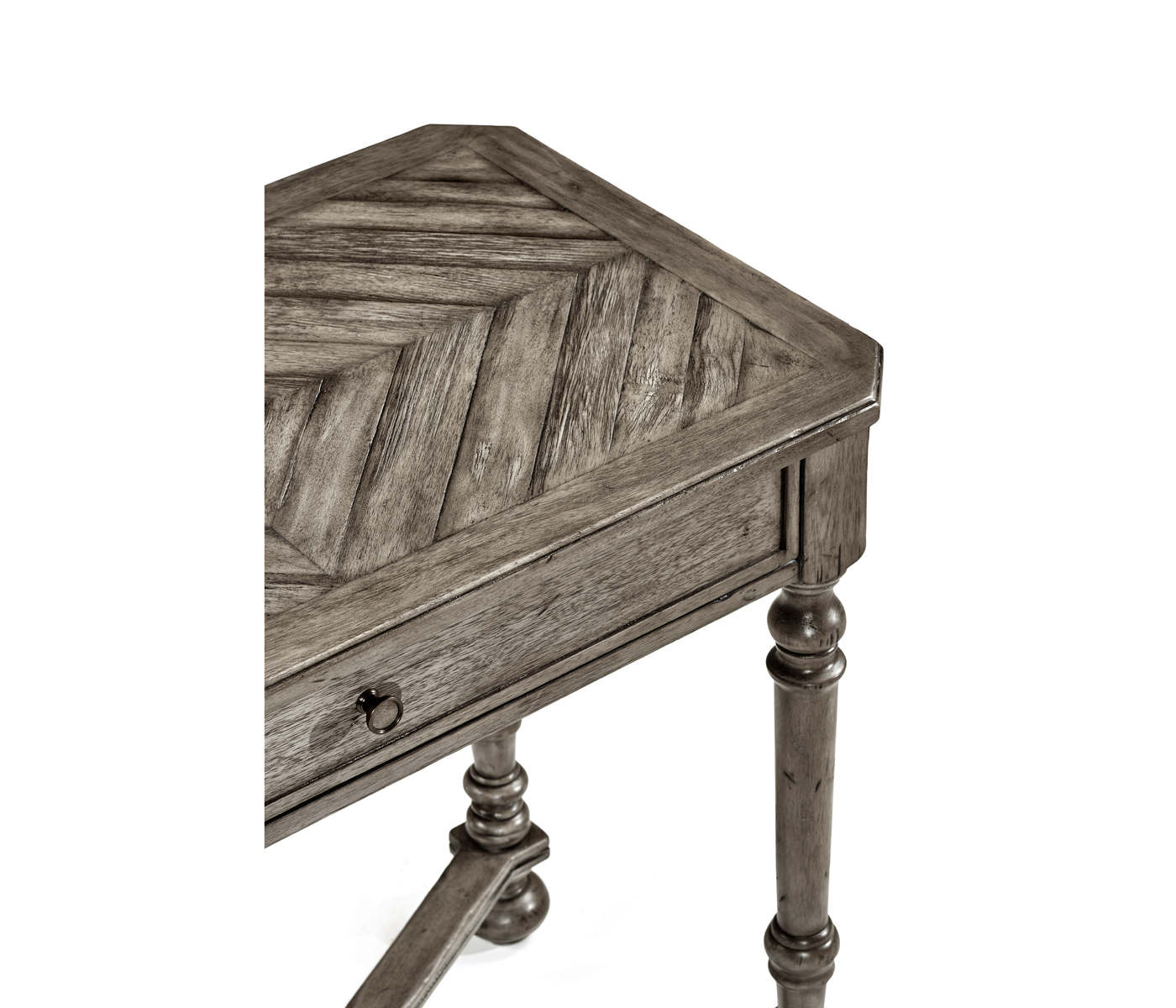 Antique Dark Grey Parquet Rectangular Side Table with Contrast Inlay