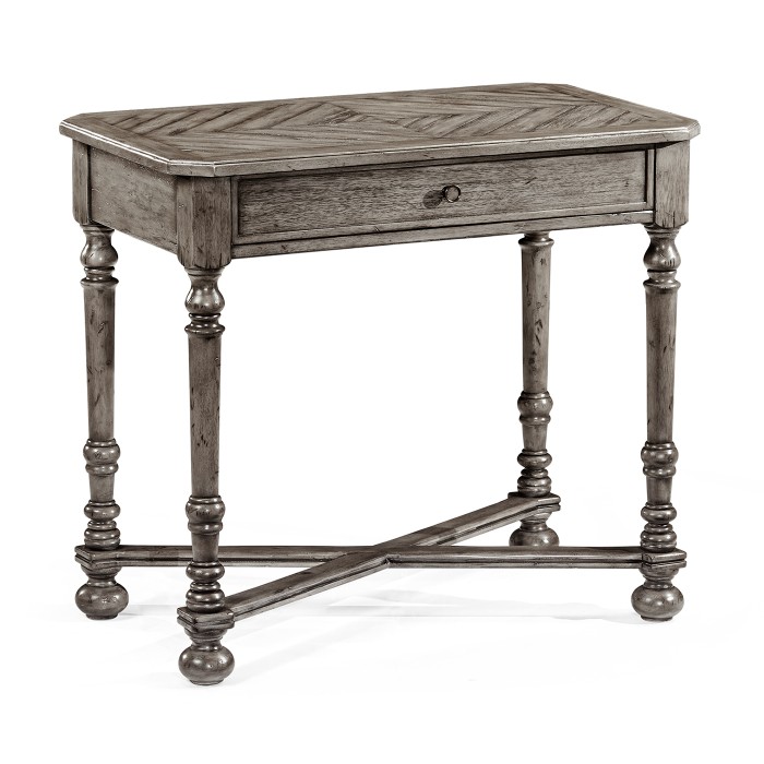 Antique Dark Grey Parquet Rectangular Side Table with Contrast Inlay