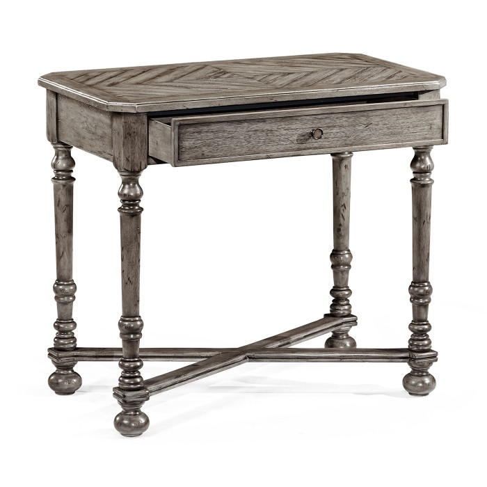 Antique Dark Grey Parquet Rectangular Side Table with Contrast Inlay