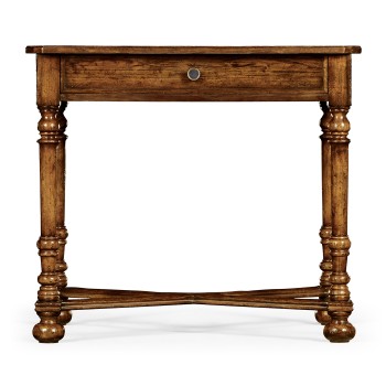 Country Walnut Parquet Rectangular Side Table with Contrast Inlay