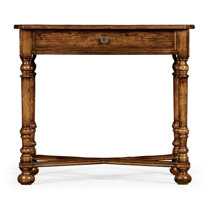 Country Walnut Parquet Rectangular Side Table with Contrast Inlay