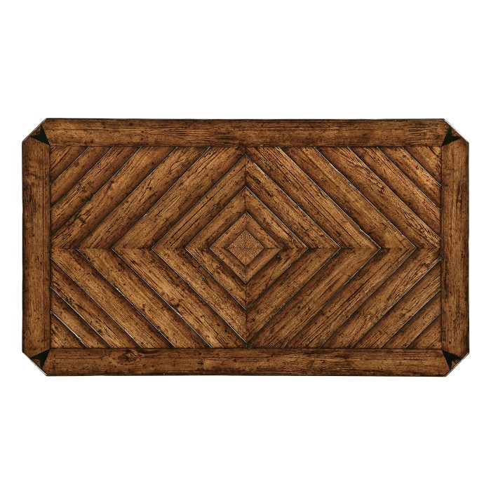 Country Walnut Parquet Rectangular Side Table with Contrast Inlay