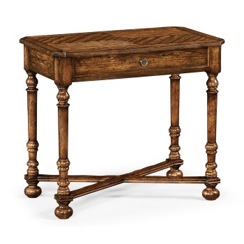 Country Walnut Parquet Rectangular Side Table with Contrast Inlay