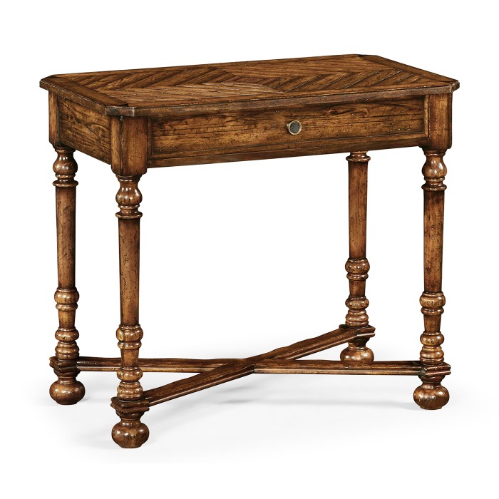 Country Walnut Parquet Rectangular Side Table with Contrast Inlay