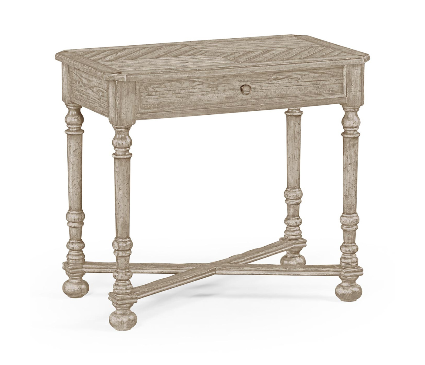 Rustic Grey Parquet Rectangular Side Table with Contrast Inlay