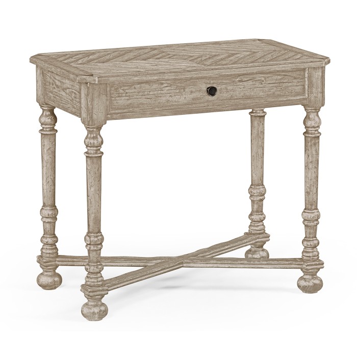 Rustic Grey Parquet Rectangular Side Table with Contrast Inlay