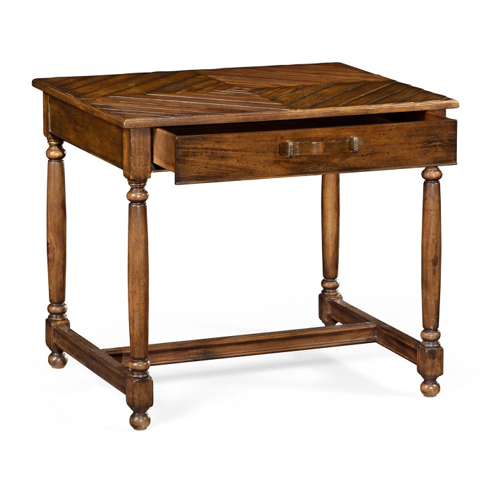 Country Walnut Rectangular Side Table with Contrast Inlay