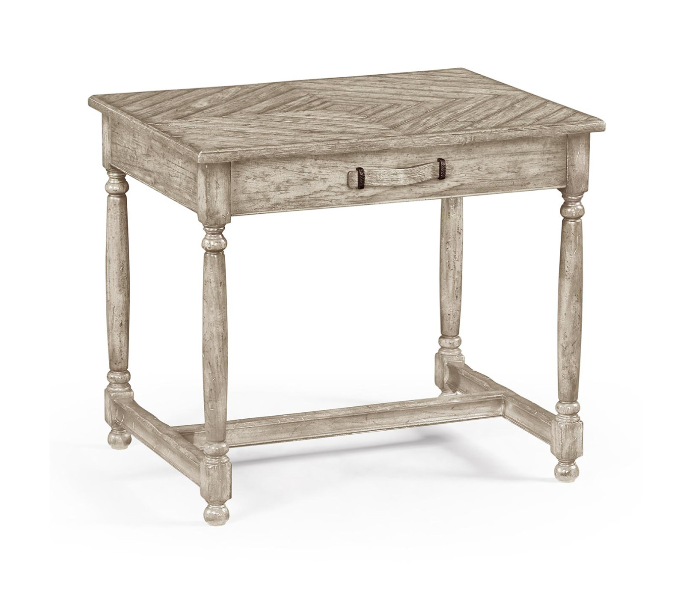Rustic Grey Parquet Side Table with Contrast Inlay