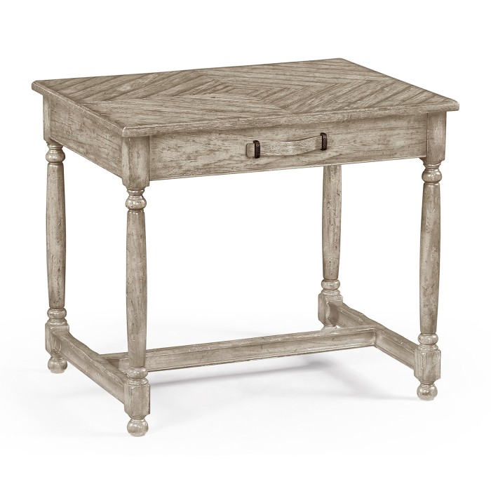 Rustic Grey Parquet Side Table with Contrast Inlay