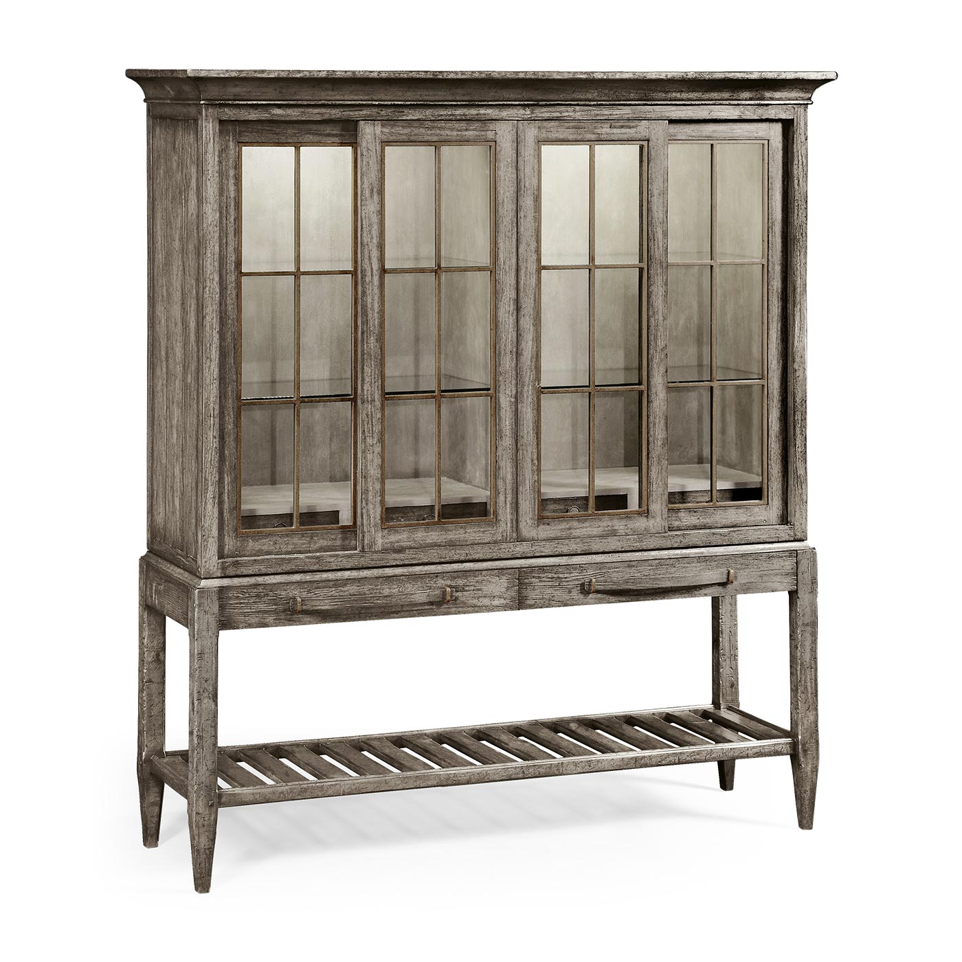 Antique Dark Grey Glazed Display Double Cabinet