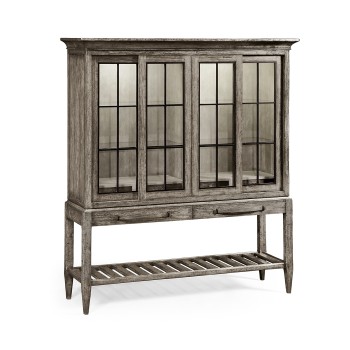 Antique Dark Grey Glazed Display Double Cabinet