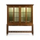 Country Walnut Glazed Display Double Cabinet