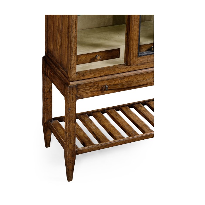 Country Walnut Glazed Display Double Cabinet