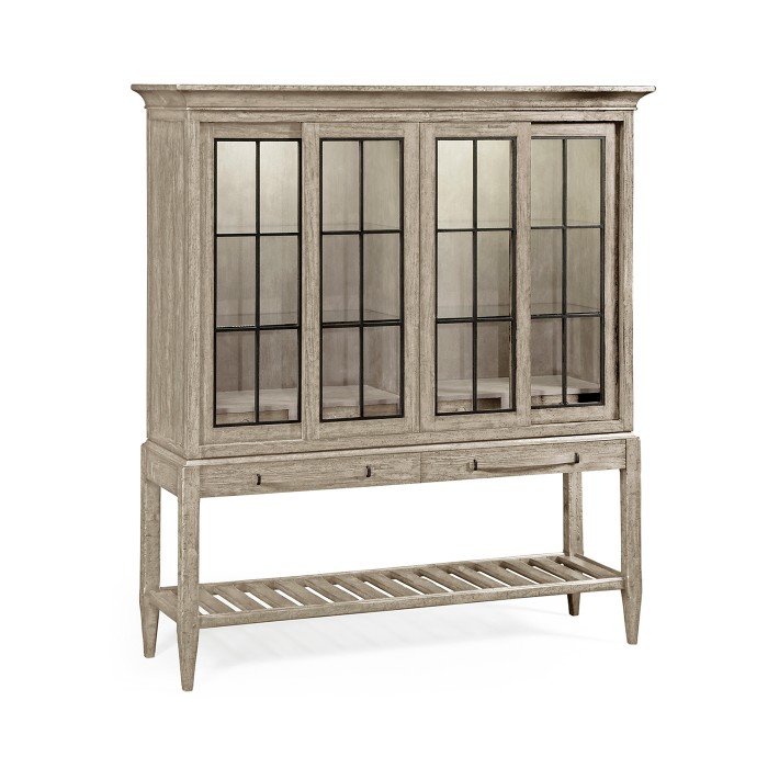 Rustic Grey Glazed Display Double Cabinet
