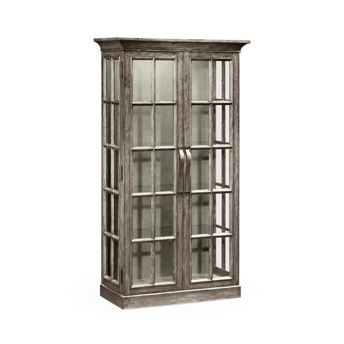 Plank Antique Dark Grey Fully Glazed Bookcase with Strap Handles