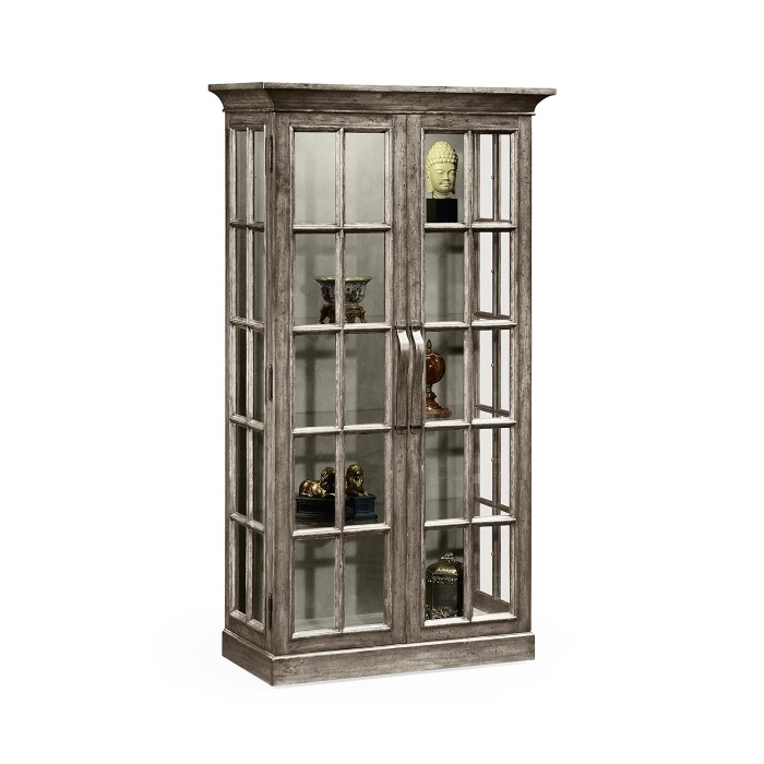 Plank Antique Dark Grey Fully Glazed Bookcase with Strap Handles