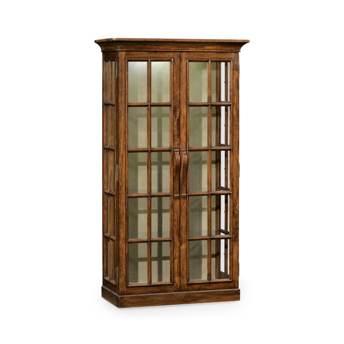 Plank Country Walnut Fully Glazed Bookcase with Strap Handles
