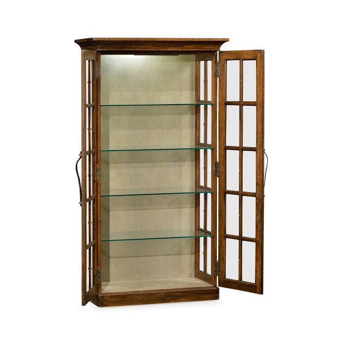 Plank Country Walnut Fully Glazed Bookcase with Strap Handles