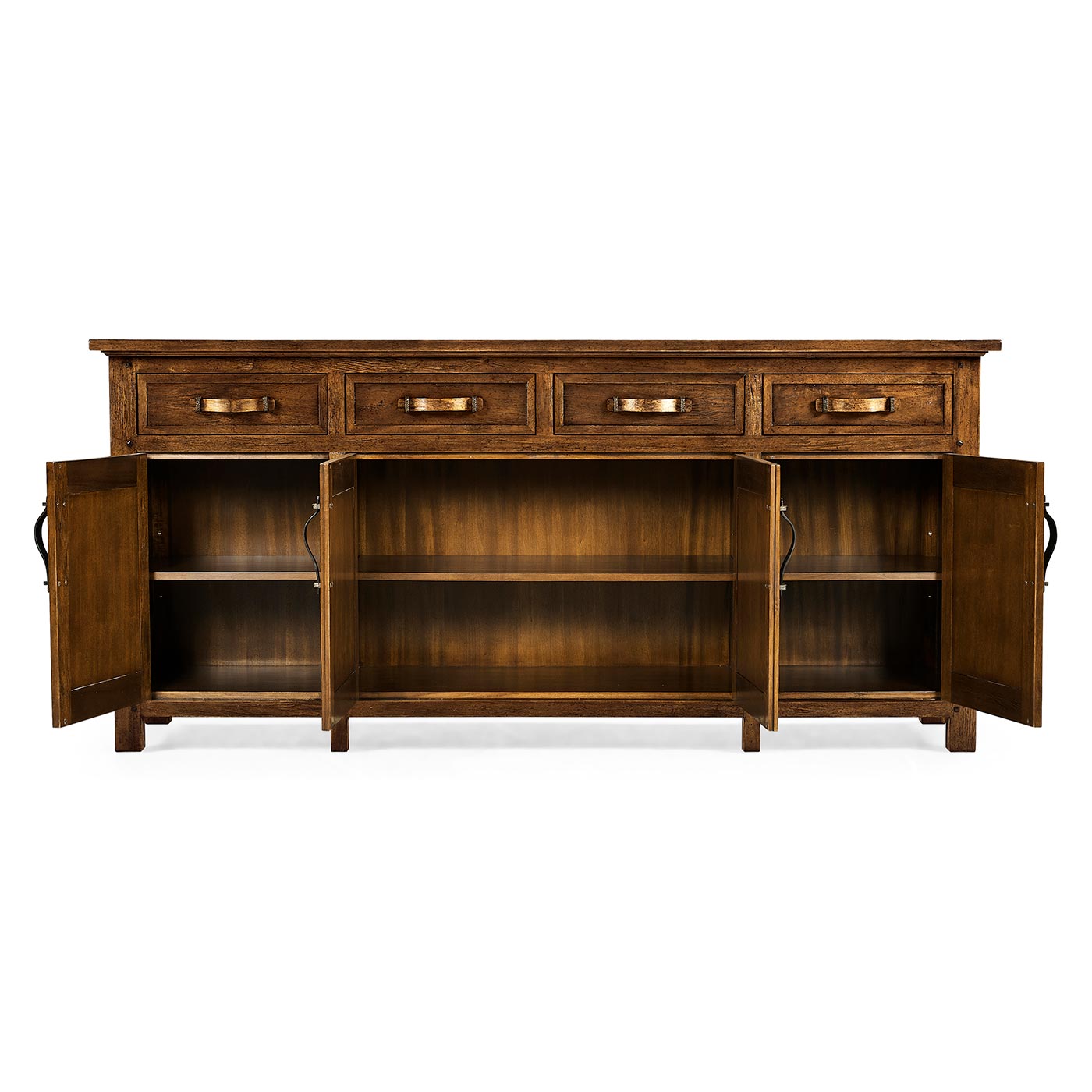 Country Walnut Parquet Sideboard with Strap Handles