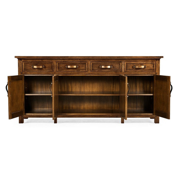 Country Walnut Parquet Sideboard with Strap Handles