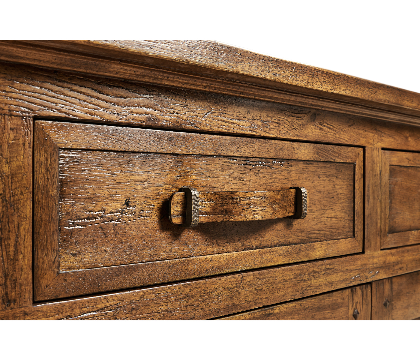 Country Walnut Parquet Sideboard with Strap Handles