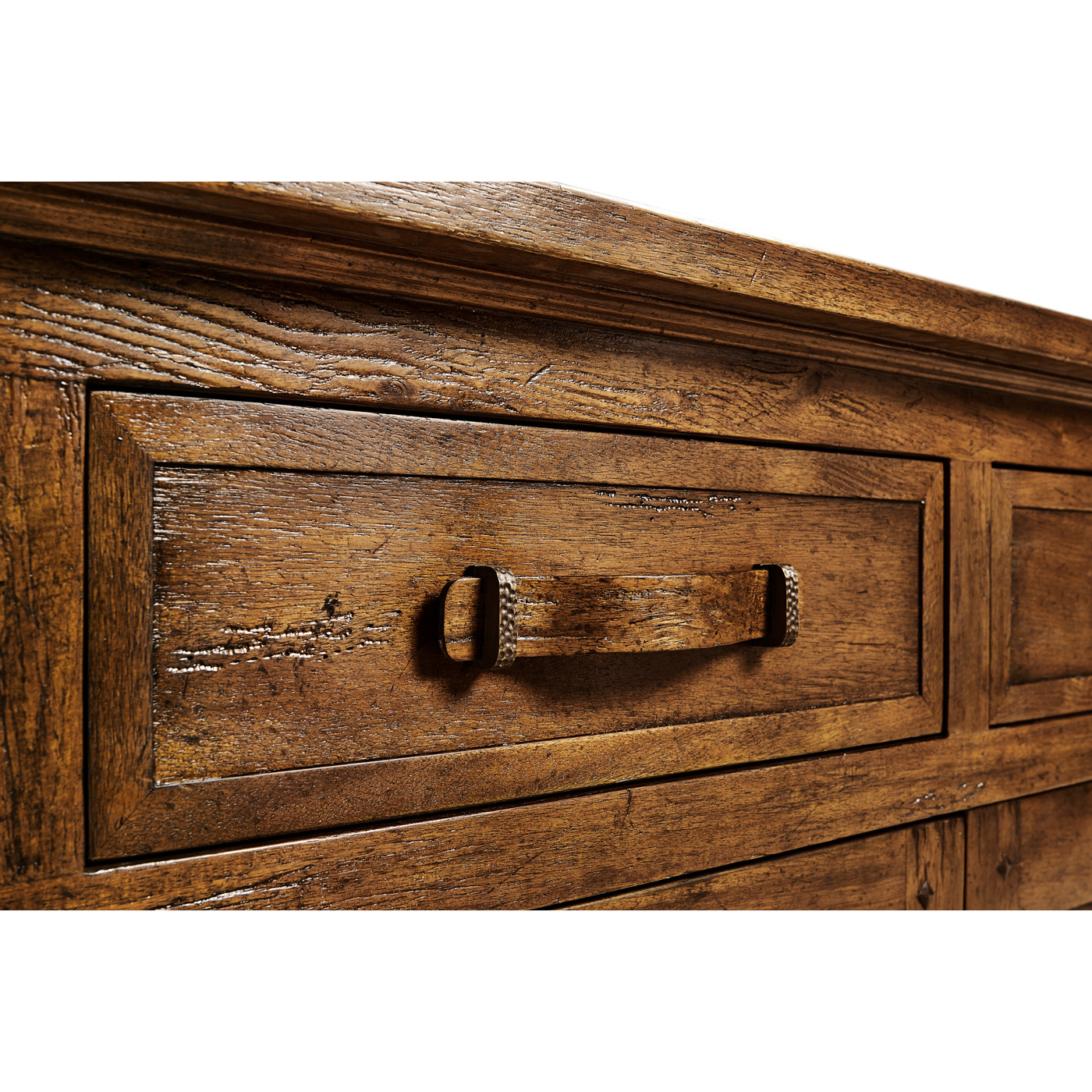 Country Walnut Parquet Sideboard with Strap Handles