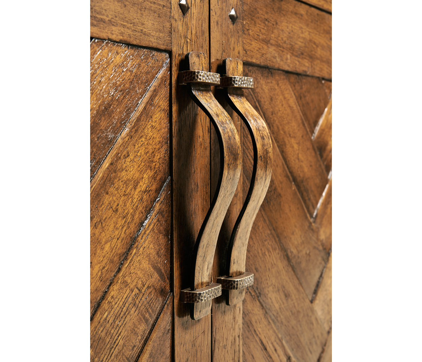 Country Walnut Parquet Sideboard with Strap Handles