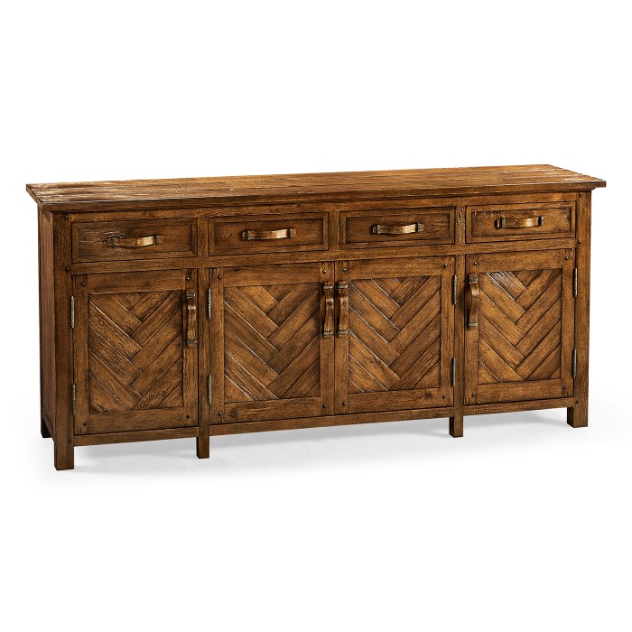 Country Walnut Parquet Sideboard with Strap Handles
