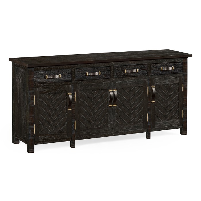 Dark Ale Parquet Sideboard with Strap Handles