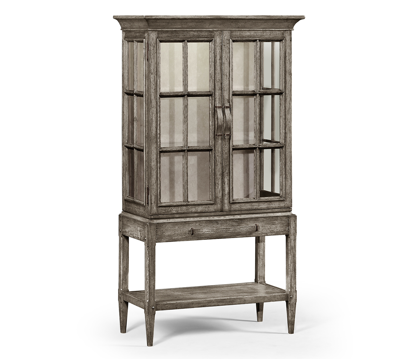 Antique Dark Grey Glazed Display Cabinet with Strap Handles