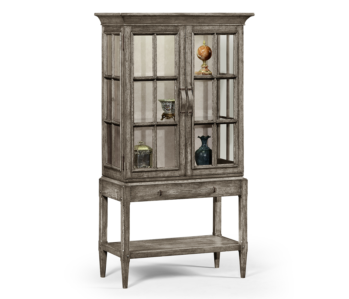 Antique Dark Grey Glazed Display Cabinet with Strap Handles