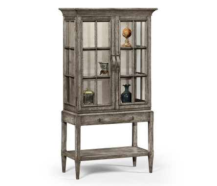Antique Dark Grey Glazed Display Cabinet with Strap Handles