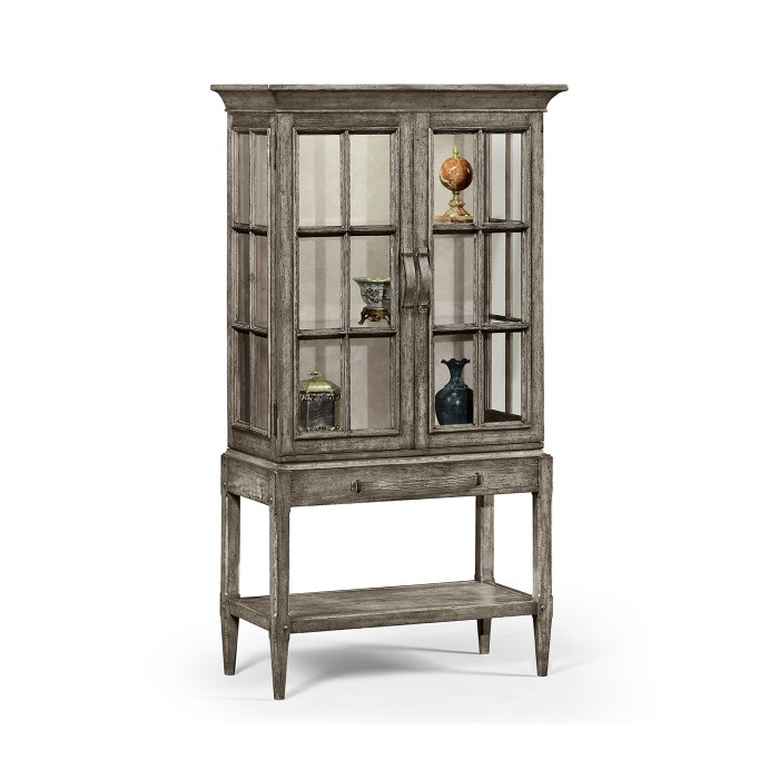 Antique Dark Grey Glazed Display Cabinet with Strap Handles