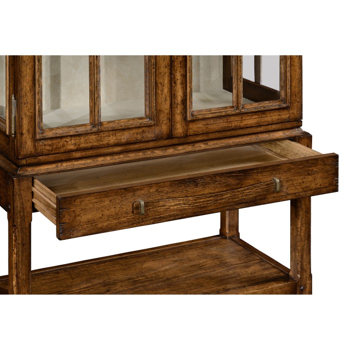 Country Walnut Glazed Display Cabinet with Strap Handles