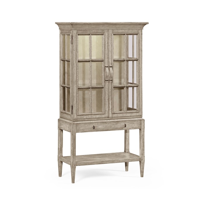Rustic Grey Glazed Display Cabinet with Strap Handles
