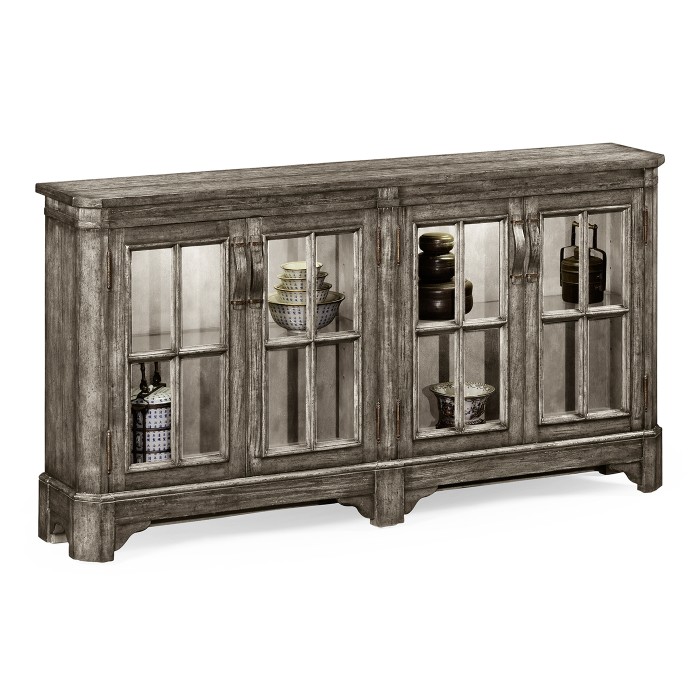 Antique Dark Grey Parquet Welsh Bookcase with Strap Handles