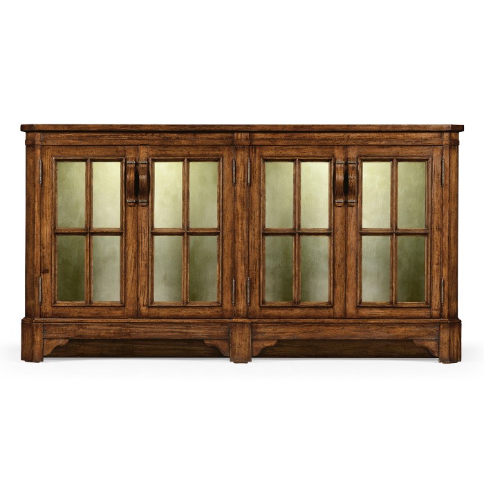 Country Walnut Parquet Welsh Bookcase with Strap Handles