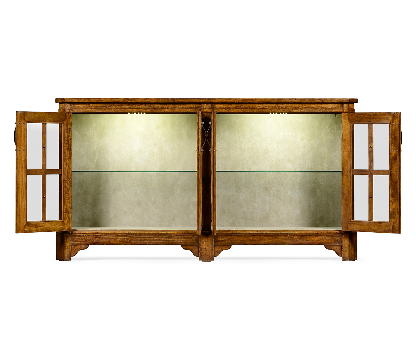 Country Walnut Parquet Welsh Bookcase with Strap Handles