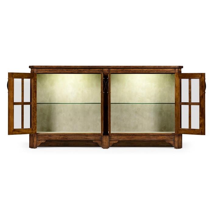 Country Walnut Parquet Welsh Bookcase with Strap Handles