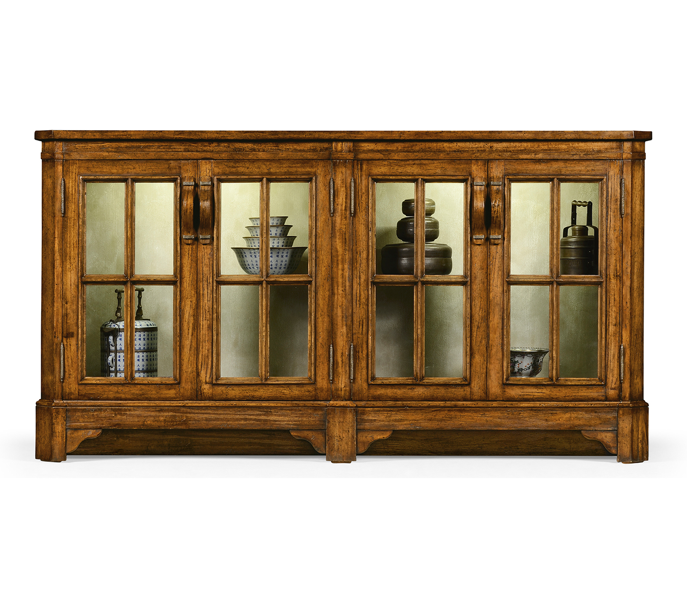Country Walnut Parquet Welsh Bookcase with Strap Handles