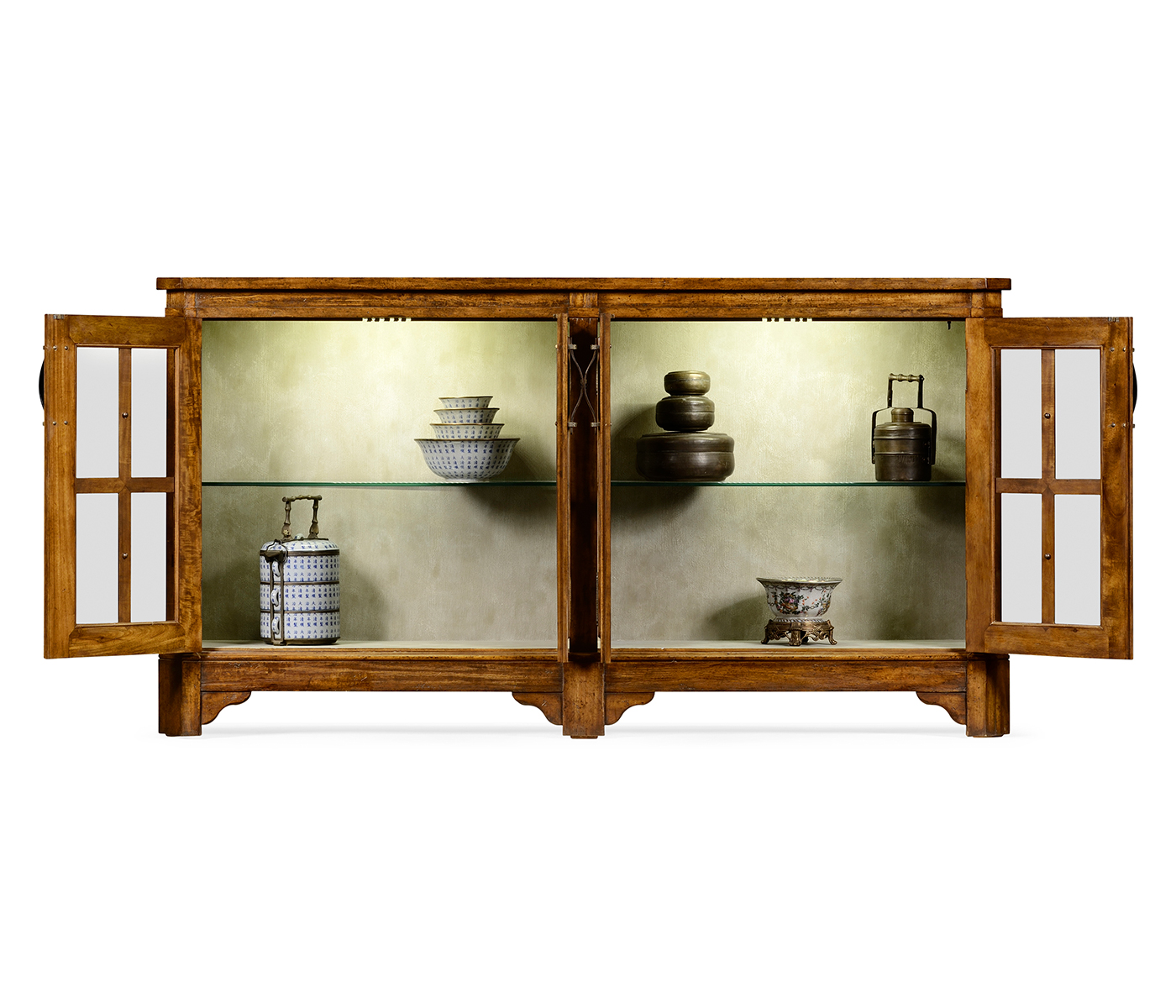 Country Walnut Parquet Welsh Bookcase with Strap Handles